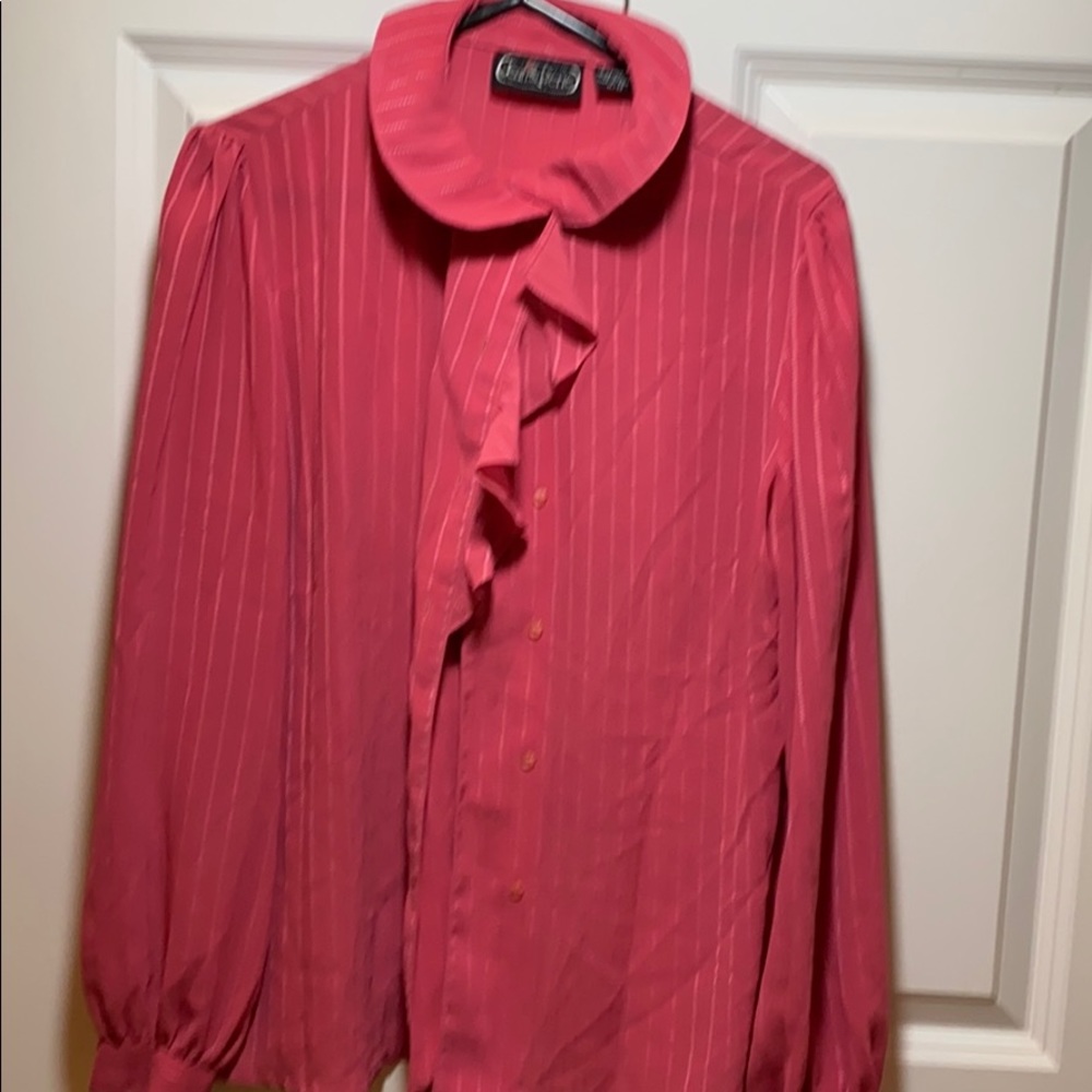 Ruffled collar rose pink blouse